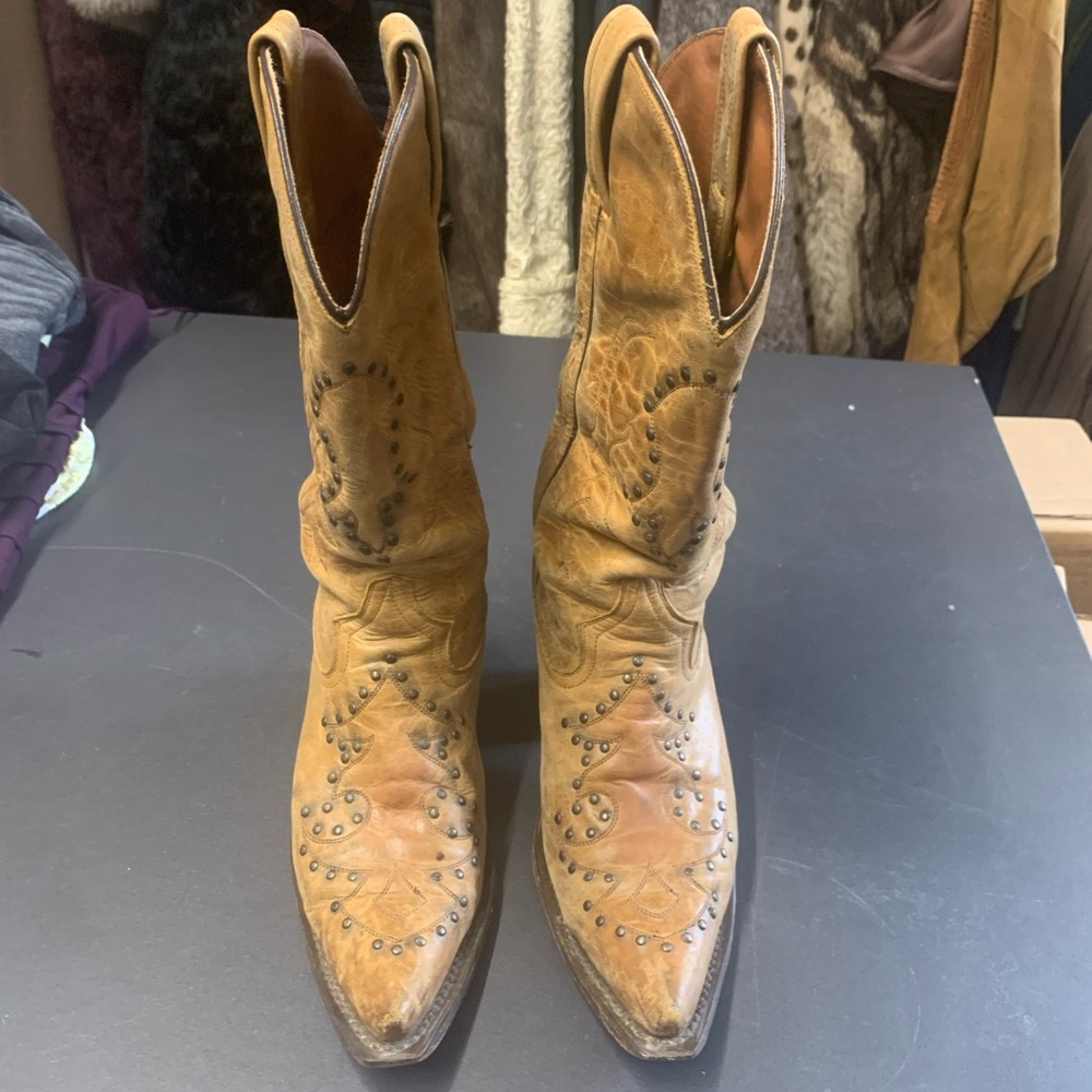 Eight Second Angel Cowboy Western Boots Leather With Studs Brown/Tan Size 7.5